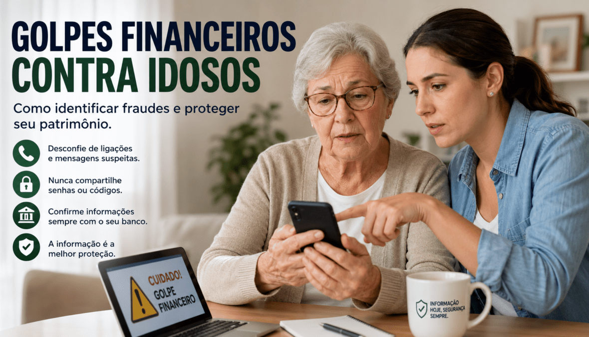 Golpes financeiros contra idosos estão cada vez mais sofisticados. Informação, atenção e diálogo com a família são as principais formas de prevenir fraudes e proteger o patrimônio.